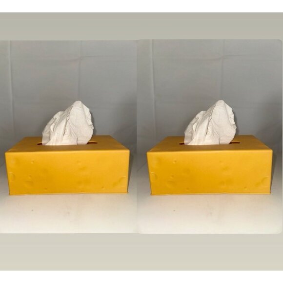 Yellow Cheese Rectangle Tissue Box Cover 2pc New Novelty - Picture 1 of 6